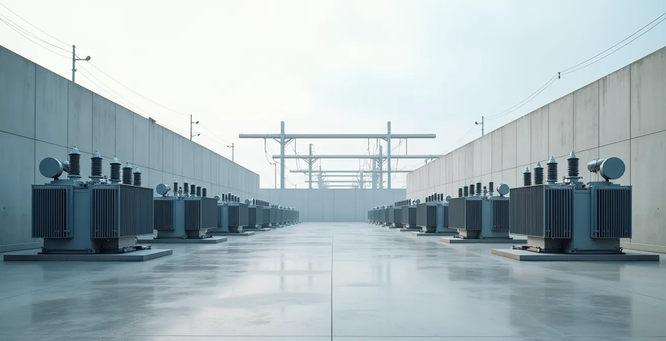 Infrastructure moderne de réseau électrique avec équipements de distribution