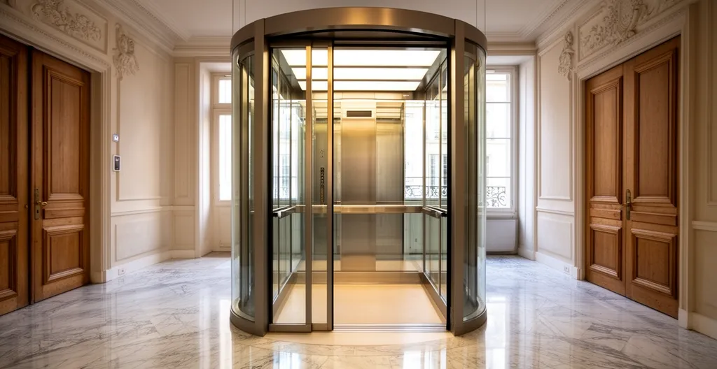 Ascenseur moderne dans hall de copropriété éclairé