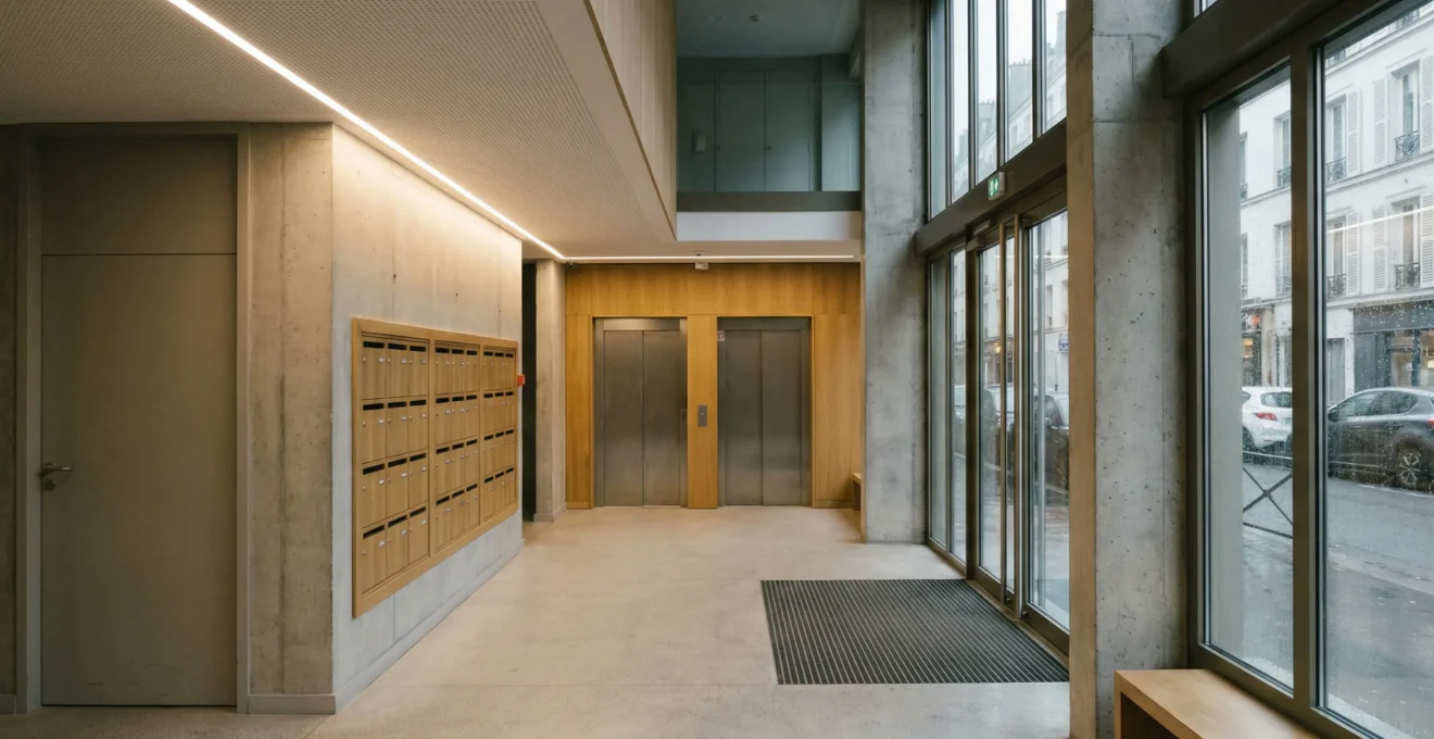 Hall d'immeuble résidentiel avec éclairage LED des parties communes