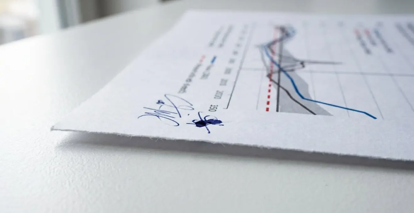 Vue rapprochée d'un document affichant un graphique de courbe de prix avec des annotations manuscrites